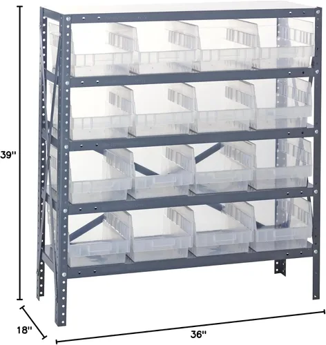 Vista 305 de Quantum QSBU-245BK Heavy Duty Shelving Unit with (7) Shelves and (24) QUS245 Black Bins for Garage Warehouse Storage Distribution 400 lb Load