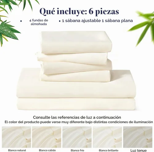 Vista 6 de PHF Juego de sábanas de 6 piezas, 100% rayón derivado de bambú, tamaño Queen, sábanas refrescantes para personas que duermen con calor, banda Blanco