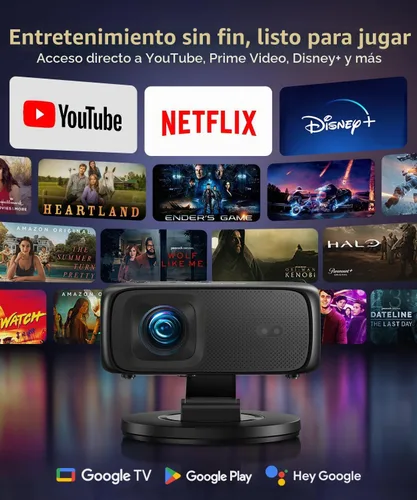 Vista 2 de 1500ANSI Google TV Proyector inteligente, enfoque automático y Keystone, con soporte For Office Presentations, Classroom Teaching, Outdoor Camping