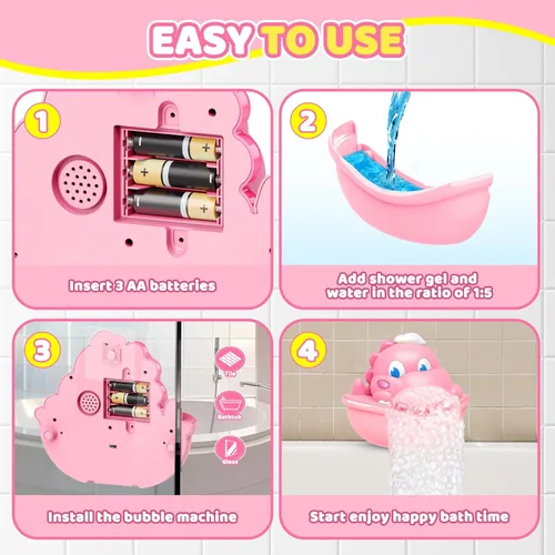 Vista 3 de Juguetes de baño, máquina de burbujas de baño con luz fabricante automático de burbujas juguete de baño para niños de 1-3 4-8 años juguete de bañera