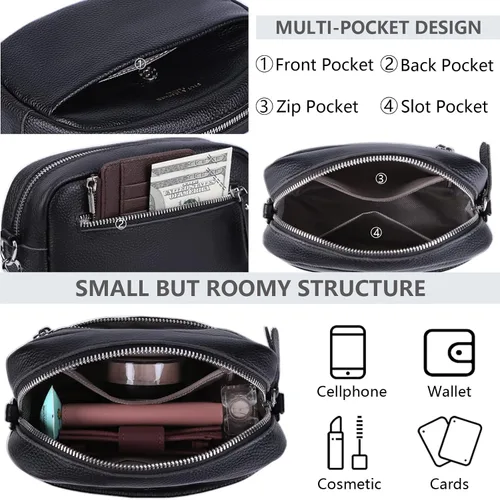 Vista 5 de Bolso cruzado para mujer de cuero genuino con correa ancha, bolso de hombro, bolso de mano, diseño moderno, bolso cruzado para cámara, cierre