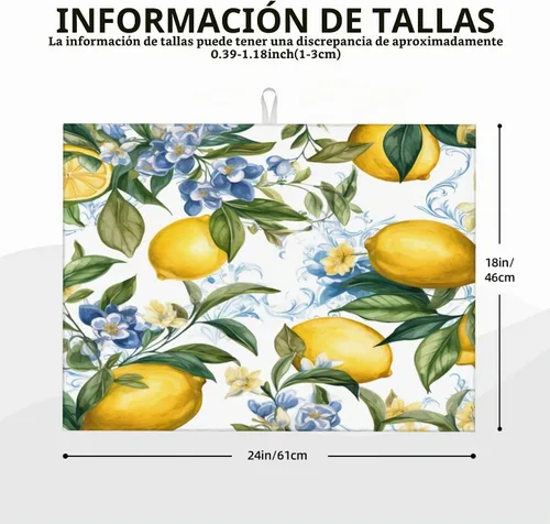 Vista 2 de Tapete de secado de platos de limón para encimera de cocina, protector y decoración súper absorbente de doble cara de microfibra para barra de café