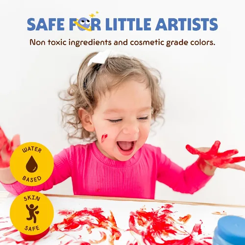 Vista 5 de Honeysticks Pintura de dedos no tóxica (6 colores brillantes), lavable de la piel, pintura segura para dedos para niños pequeños, niños de 1 a 3, 2