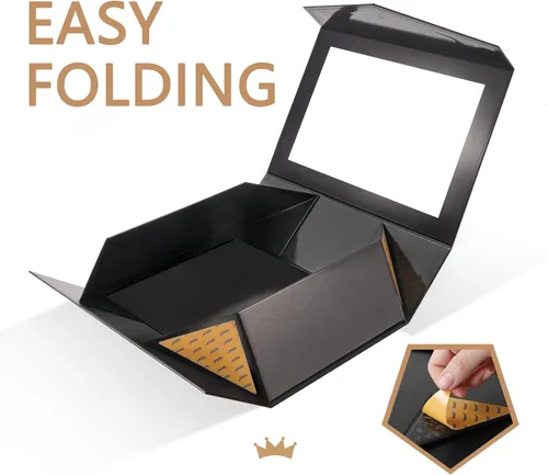 Vista 8 de PACKQUEEN Caja de regalo grande negra con ventana, 13.5 x 9 x 4.1 pulgadas, caja de regalo transparente para regalo, contiene cinta, tarjeta, caja