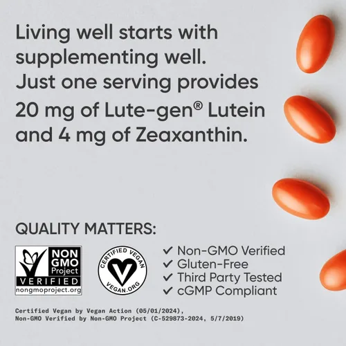 Vista 4 de Sports Research® Cápsulas de luteína y zeaxantina, suplemento de apoyo para la salud ocular hecho con Lute-Gen® y aceite de coco orgánico, apto