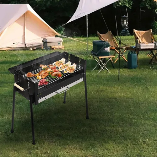 Vista 2 de Parrilla de carbón para barbacoa, de acero inoxidable, plegable, portátil, kits de herramientas para barbacoa al aire libre, camping, senderismo