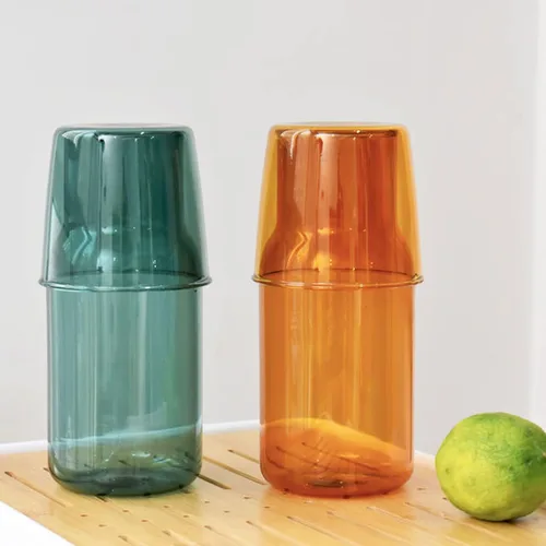 Vista 8 de Juego de jarras de agua de vidrio para mesita de noche con taza, jarra de vidrio con tapa para enjuague bucal para dormitorio, baño, jugo, vino
