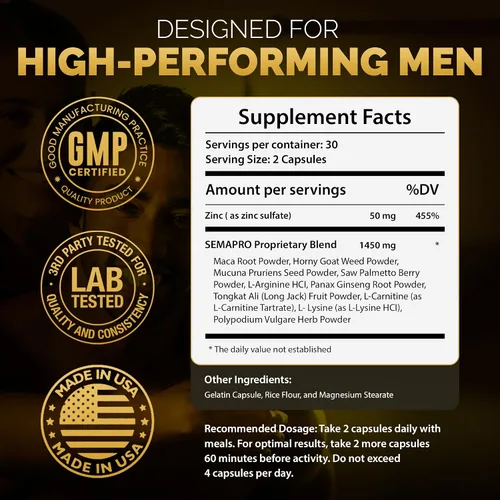 Vista 4 de Volumizador de semen extremo y fórmula energética masculina, resistencia natural, resistencia y salud del semen, 60 cápsulas (suministro de 1 mes)