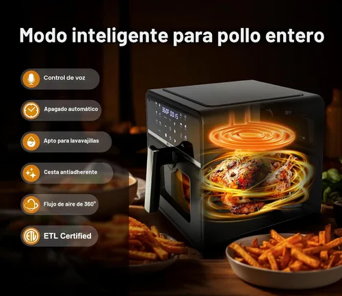 Vista 5 de Emerson Freidora de aire SmartVoice 10QT 6 en 1, más de 1000 comandos de control de voz, más de 100 alimentos reconocidos, sin aplicación, sin WIFI