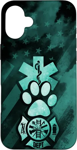 Vista 21 de Funda americana para iPhone 13 EMT EMS Firefighter Dog Paw Turquoise Fire Rescue