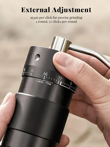 Vista 4 de Molinillo de café manual con ajuste externo de 16 μm, Molinillo de precisión para café expreso y vertido, Fresa cónica de acero inoxidable CNC