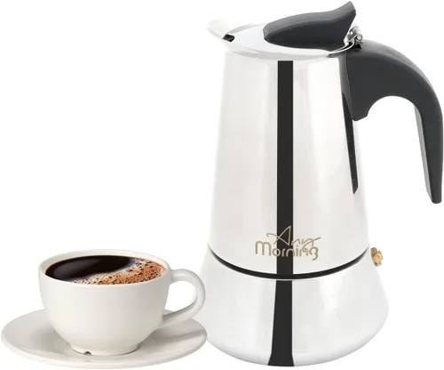 Vista 5 de Any Morning Cafetera espresso para estufa, cafetera cubana, cafetera de acero inoxidable con parte superior de la estufa y cafetera moka, cafetera