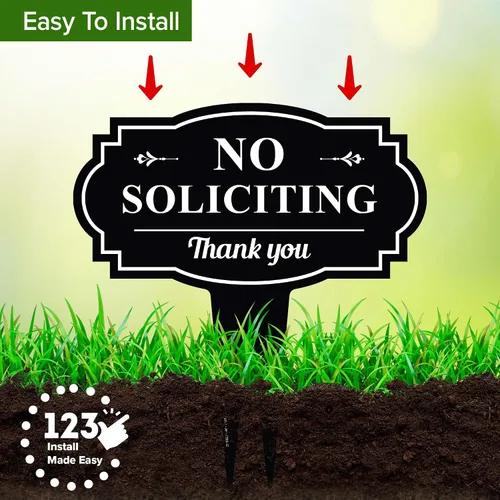 Vista 5 de Letrero de No Soliciting Yard (No Soliciting Yard Sign, No Solicitation In Ground de 11 x 11 pulgadas), ACM libre de óxido, resistente a