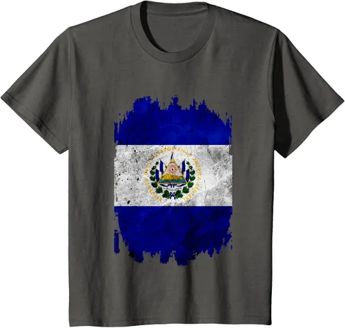 Vista 37 de Camiseta con bandera de El Salvador de El Salvador con diseño de bandera de El Salvador, Negro, S