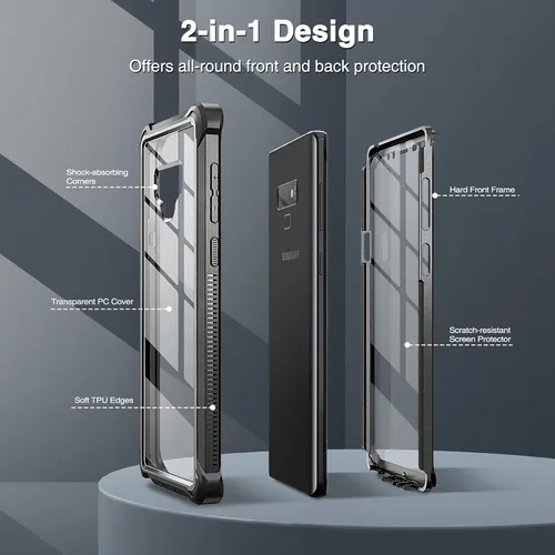 Vista 4 de Dexnor Funda para Galaxy Note 9 con protector de pantalla transparente de grado militar resistente 360 cuerpo completo protector a prueba de golpes