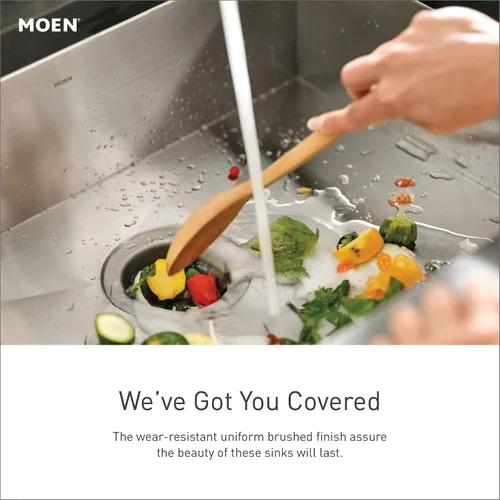 Vista 2 de Moen G18121 Prep - Fregadero de cocina de acero de calibre 18 para montar debajo del delantal, cuenco individual, 30 x 21 pulgadas, acero inoxidable