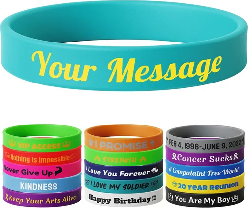 Vista 35 de 10-2000 piezas de pulseras de goma personalizadas con texto - Pulseras de silicona personalizadas a granel para conciencia, eventos, apoyo, regalos