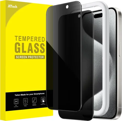Vista 17 de JETech Protector de pantalla de privacidad para iPhone 15 de 6.1 pulgadas, película de vidrio templado anti espía con herramienta de fácil
