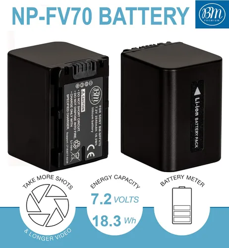 Vista 2 de BM NP-FV70 Batería para Sony FDR-AX700, PXW-Z90V, HXR-NX80, HDR-CX455/B HDR-CX675B, CX330, CX900, PJ340, PJ540, PJ670B, PJ710, PJ760, PJ790, PJ790