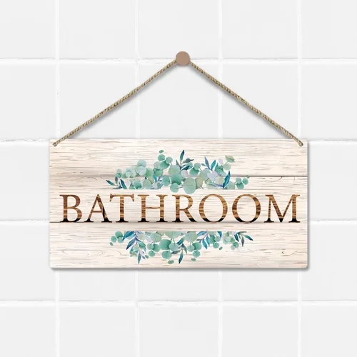 Vista 3 de Letrero de bienvenida para decoración de baño, 10 x 5 pulgadas, placa de madera impresa para colgar en la puerta, decoración para el hogar, granja