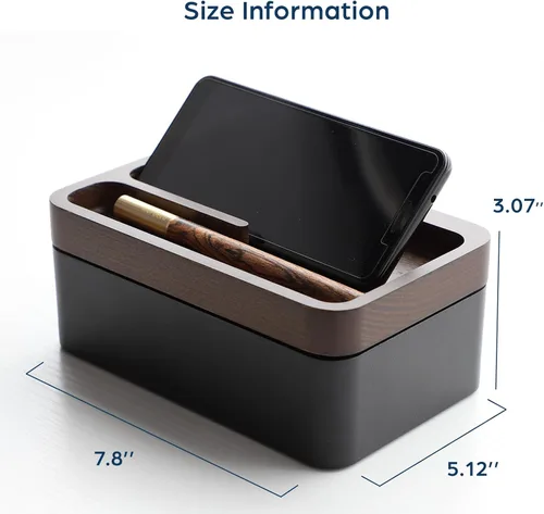 Vista 2 de mordeco Revov - Caja de bandeja EDC con tapa giratoria magnética de madera auténtica, mesa de oficina, organizador de equipo EDC, oficina en casa