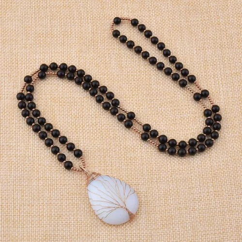 Vista 6 de PESOENTH Collar con colgante de árbol de la vida de cristal de amatista para mujer, cuentas moradas de mala, yoga, meditación, oración, piedras