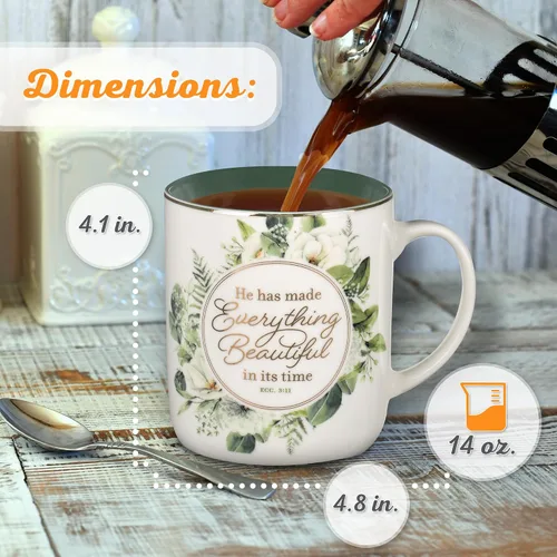 Vista 2 de Christian Art Gifts Taza grande de cerámica inspiradora para café y té con texto en inglés «Everything Beautiful Encouraging Bible Verse»