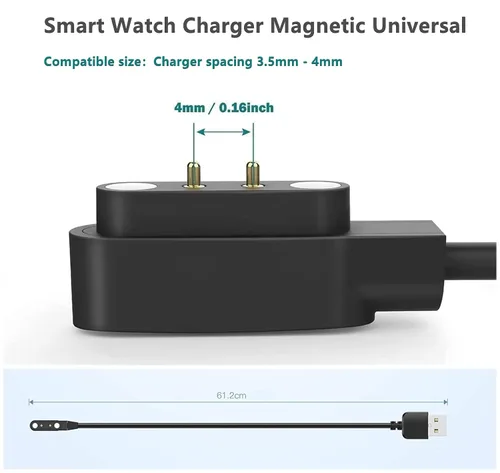Vista 2 de Cargador universal magnético para reloj inteligente, accesorios de reloj inteligente de 2 pines de 0.157 in, cable de cargador magnético de repuesto
