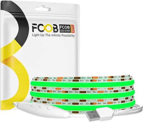 Vista 13 de Tira de luz LED USB de 6.56 pies, 5 voltios alimentada por USB, luces LED COB de 3000 K, blanco cálido de 0.315 in, tiras flexibles de alta densidad