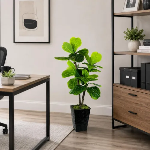 Vista 2 de LCG Florals - Árbol artificial de higuera de hoja de violín de 3.2 pies - Tronco de madera real, preensamblado, sin mantenimiento, planta artificial