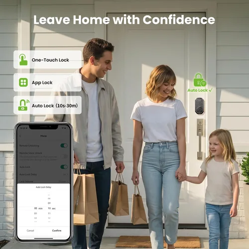 Vista 5 de GHome Smart Cerradura de puerta de huellas dactilares para puerta delantera, cerrojo de entrada sin llave con teclado, control de aplicación Negro