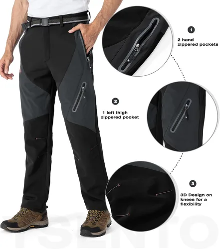 Vista 4 de YSENTO Pantalones de esquí con forro polar para hombre, impermeables, con aislamiento softshell, pantalones cargo para senderismo
