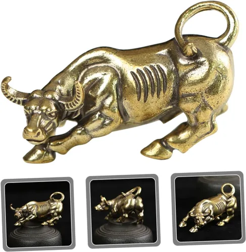 Vista 6 de VOSAREA Figura de toro de latón para decoración del hogar, estatuas de vaca, figura de buey, adorno para inauguración de la casa, decoración