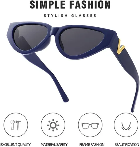 Vista 4 de Teumire Fashion Cat Eye Sunglasses for Women 90s Retro Trendy Y2K Aesthetic Vintage Small Black Shades 2 Pack