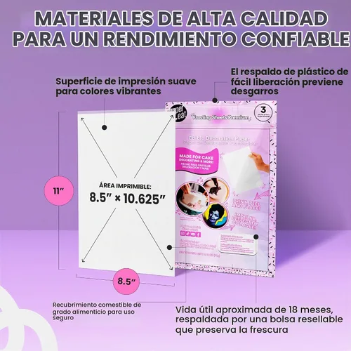 Vista 2 de Paper2eat - Hojas de glaseado comestibles de alta calidad de 8.5 x 11 pulgadas - 3 unidades - Hojas de glaseado comestibles blancas - Certificado
