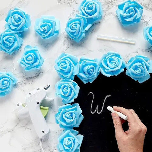 Vista 8 de Juvale – 100 unidades de rosas artificiales para decoración de bodas, baby showers, manualidades, 3 pulgadas