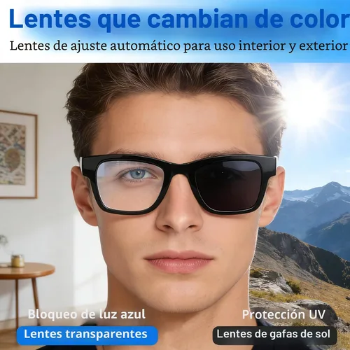Vista 6 de Lentes inteligentes AI con GPT de chat, gafas Bluetooth con 164 idiomas para hombres y mujeres, reproducción de música y llamadas manos libres Negro