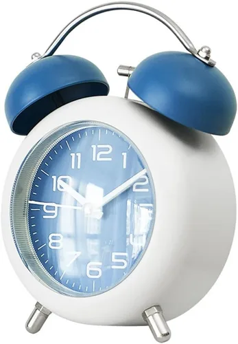 Vista 7 de TXY Reloj despertador, reloj analógico de mesa de escritorio de metal de 4 pulgadas, silencioso con luz nocturna para dormitorio, hogar, oficina