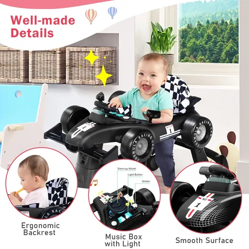 Vista 3 de BABY JOY Andador de bebé 4 en 1, Andador de actividad plegable con altura y velocidad ajustables, música, luces, antivuelco, andador de empuje