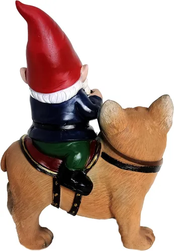 Vista 7 de Funny Guy Mugs Gnomo y una estatua de bulldog francés, escultura de gnomo de jardín para interiores y exteriores, para patio, patio o césped