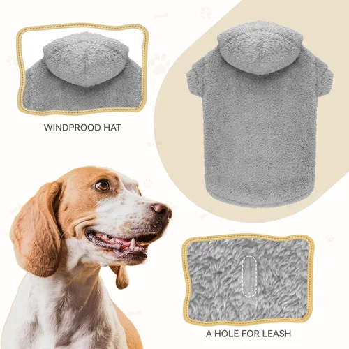 Vista 4 de Suéteres mullidos para perros pequeños, suéter suave de forro polar de doble cara para mascotas, suéter con capucha para perro, abrigos de sherpa