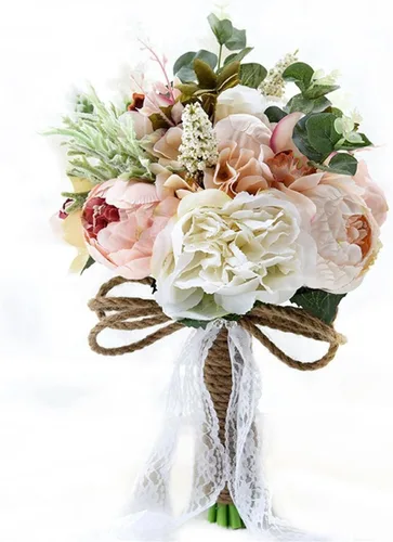 Vista 9 de S_SSOY Ramos de boda románticos personalizables con flores de seda para novia, ramo de broche de dama de honor para novia, con cinta de cristal