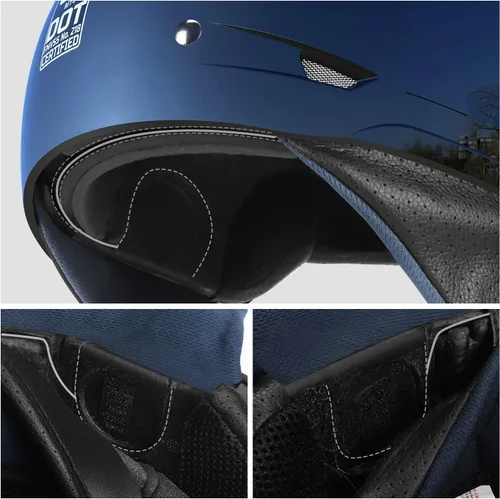 Vista 6 de GLX M14 - Casco de motocicleta de cara abierta, negro, pequeño, aprobado por DOT
