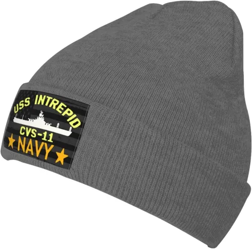 Vista 2 de LEILEIflag USS Intrepid Cvs-11 - Gorro de punto para invierno, color negro