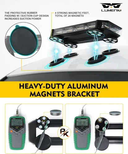 Vista 6 de LUMENIX Barra de luces estroboscópicas de baliza para techo, barra de luces LED ámbar de seguridad de tráfico de emergencia con base magnética