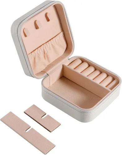Vista 2 de Joyero para niñas, estuche pequeño de piel sintética con cremallera, organizador portátil, caja de regalo para anillos, aretes, collares, pulseras