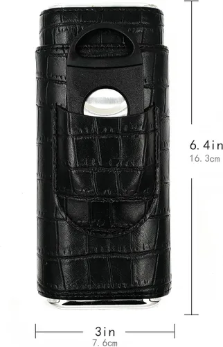 Vista 2 de Estuche de cigarros negro con cortador, soporte portátil de cuero para cigarros de viaje y kit de humidificador pequeño para hombres