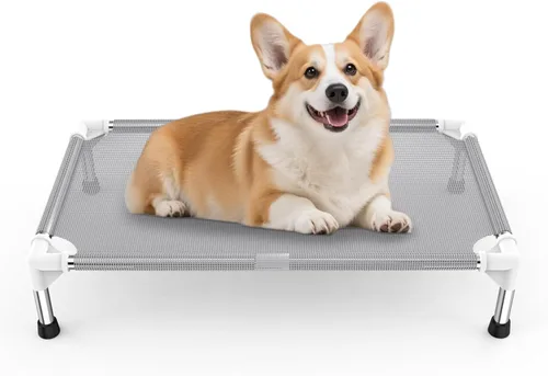Vista 10 de Cama elevada para perros con tela refrescante Teslin - Catre ligero para perros pequeños, malla transpirable impermeable y lavable, cama elevada