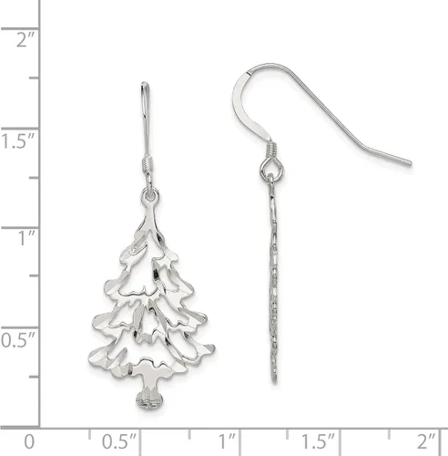 Vista 2 de Pendientes de árbol de Navidad de plata esterlina, Plata de ley