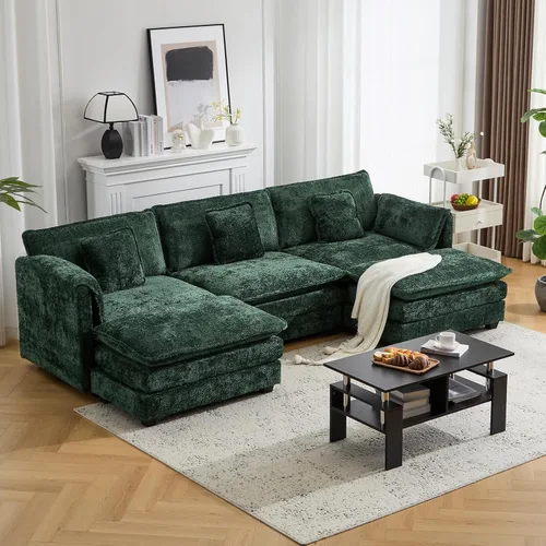Vista 11 de Sofá modular de nube modular de 112 pulgadas con otomana móvil, sofás en forma de L para sala de estar, cómodo sofá de 3 plazas con funda extraíble